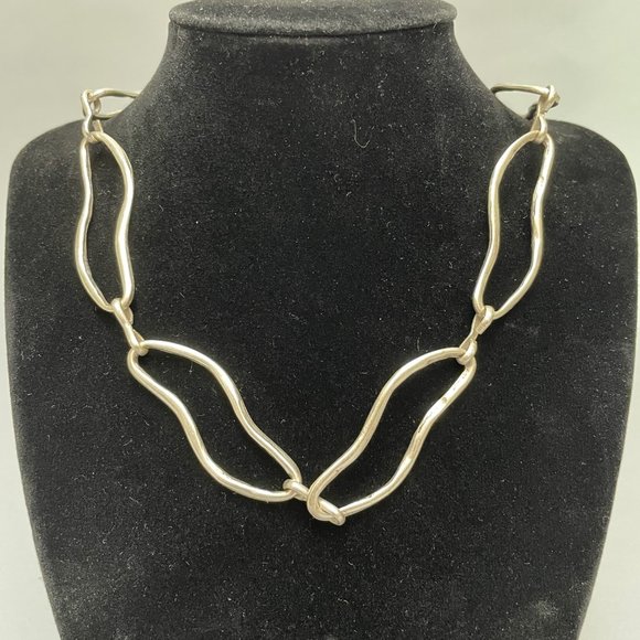Handmade Long Silver Chain with Large Abstract Oval Links - Picture 1 of 5